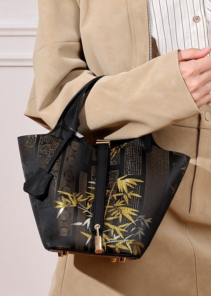 Women Oriental Embroidered Vegetable Basket Bucket Bag Large Capacity Handbag Detachable Crossbody Strap for Daily Use - Image 2