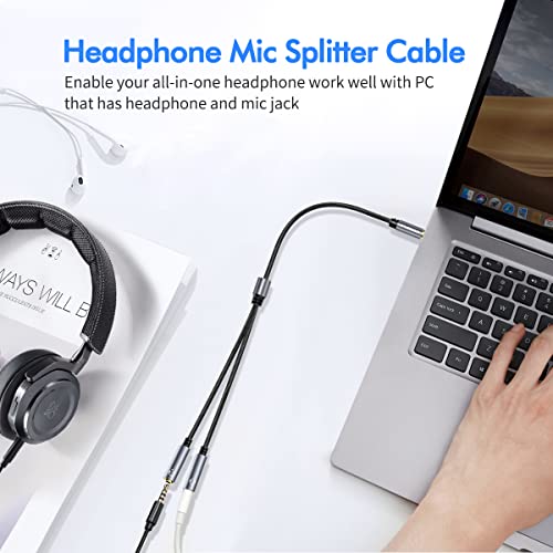 Kinsound Headphone Splitter, 3.5mm Audio Stereo Y Splitter Cable Male to Female Dual Headphone Jack Adapter with 2 Mic & Audio for Smartphone, Tablet, Laptop（Grey） - Image 2
