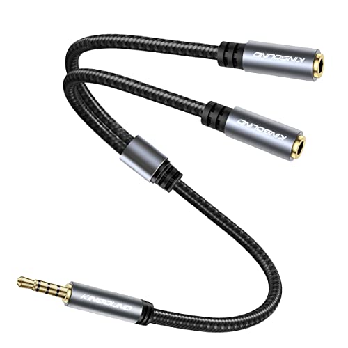 Kinsound Headphone Splitter, 3.5mm Audio Stereo Y Splitter Cable Male to Female Dual Headphone Jack Adapter with 2 Mic & Audio for Smartphone, Tablet, Laptop（Grey） - Image 1