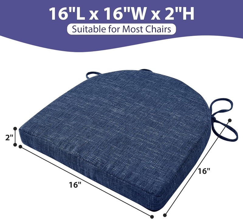 IPYNBAP Chair Cushions for Dining Chairs with Ties and Removable Cover, Dining Kitchen Chair Pads with Non-Slip Bottom, High-Resilience Indoor Seat Cushions, 16'' x 16'' x 2'', Set of 2, Navy - Image 3