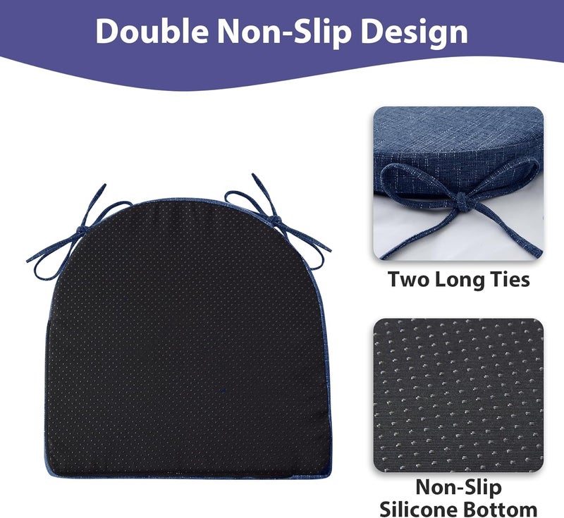 IPYNBAP Chair Cushions for Dining Chairs with Ties and Removable Cover, Dining Kitchen Chair Pads with Non-Slip Bottom, High-Resilience Indoor Seat Cushions, 16'' x 16'' x 2'', Set of 2, Navy - Image 4