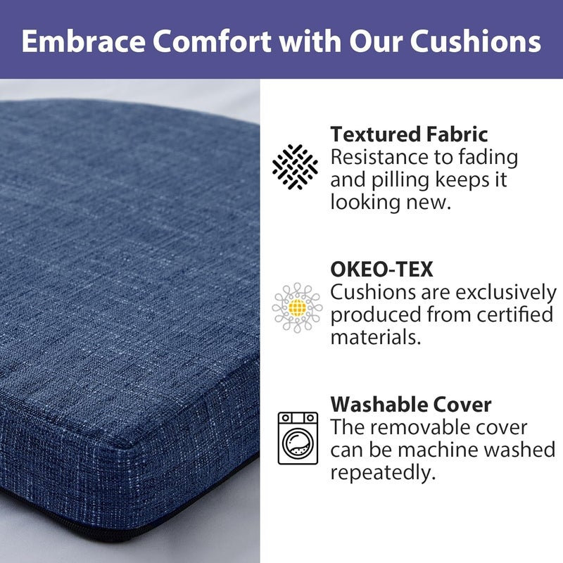 IPYNBAP Chair Cushions for Dining Chairs with Ties and Removable Cover, Dining Kitchen Chair Pads with Non-Slip Bottom, High-Resilience Indoor Seat Cushions, 16'' x 16'' x 2'', Set of 2, Navy - Image 5