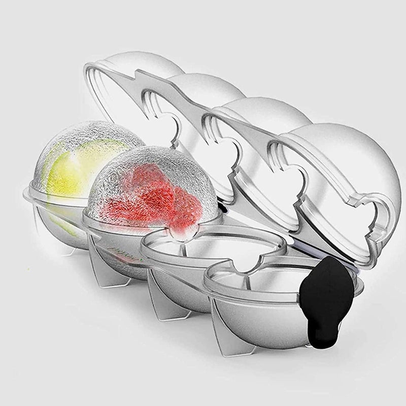 ZUGAD 4Hole Ice Hockey 4Hole Ice Box 4Hole Ice Cube Tray Ice Ball Mould Round Ice Cube Tray Large Ice Hockey Mould Transparent for Whiskey Cocktail Juice Chocolate Pack of 1 Clear - Image 1