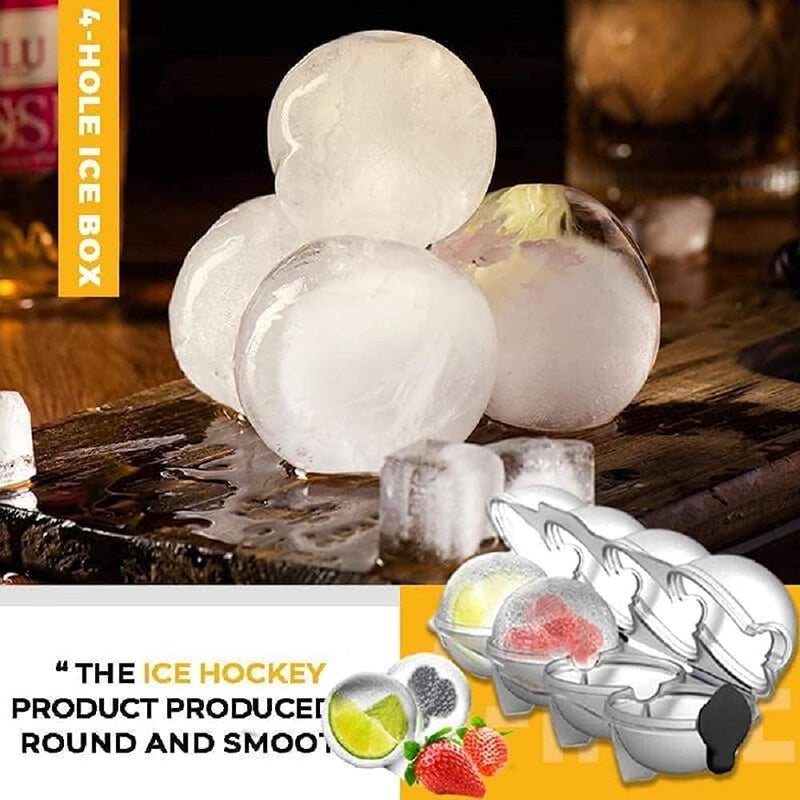 ZUGAD 4Hole Ice Hockey 4Hole Ice Box 4Hole Ice Cube Tray Ice Ball Mould Round Ice Cube Tray Large Ice Hockey Mould Transparent for Whiskey Cocktail Juice Chocolate Pack of 1 Clear - Image 2