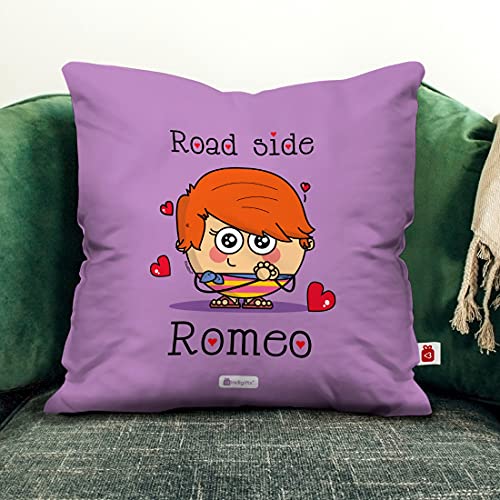 Indigifts Micro Satin Fibre Road Side Romeo Quote Printed Purple Cushion Cover with Filler (Purple, 12x12) - Image 2