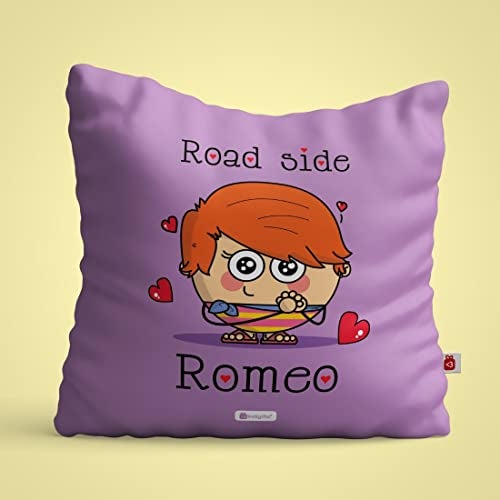 Indigifts Micro Satin Fibre Road Side Romeo Quote Printed Purple Cushion Cover with Filler (Purple, 12x12) - Image 3