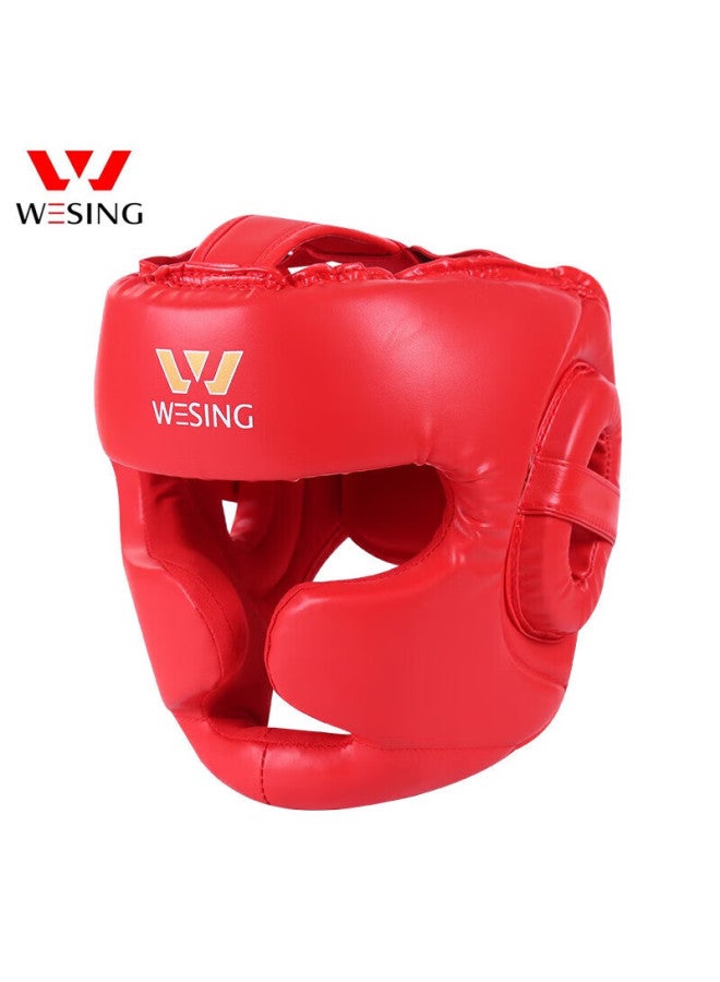 Nine Day Mountain Jiurishan Boxing Helmet, Fully Enclosed, Protects Head And Face, Martial Arts Fighting, Sanda Protective Gear, Fitness Training Equipment, Faux Leather, Blue, Size S - Image 1