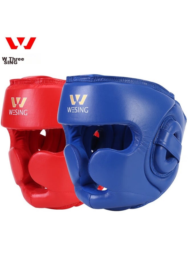 Nine Day Mountain Jiurishan Boxing Helmet, Fully Enclosed, Protects Head And Face, Martial Arts Fighting, Sanda Protective Gear, Fitness Training Equipment, Faux Leather, Blue, Size S - Image 2