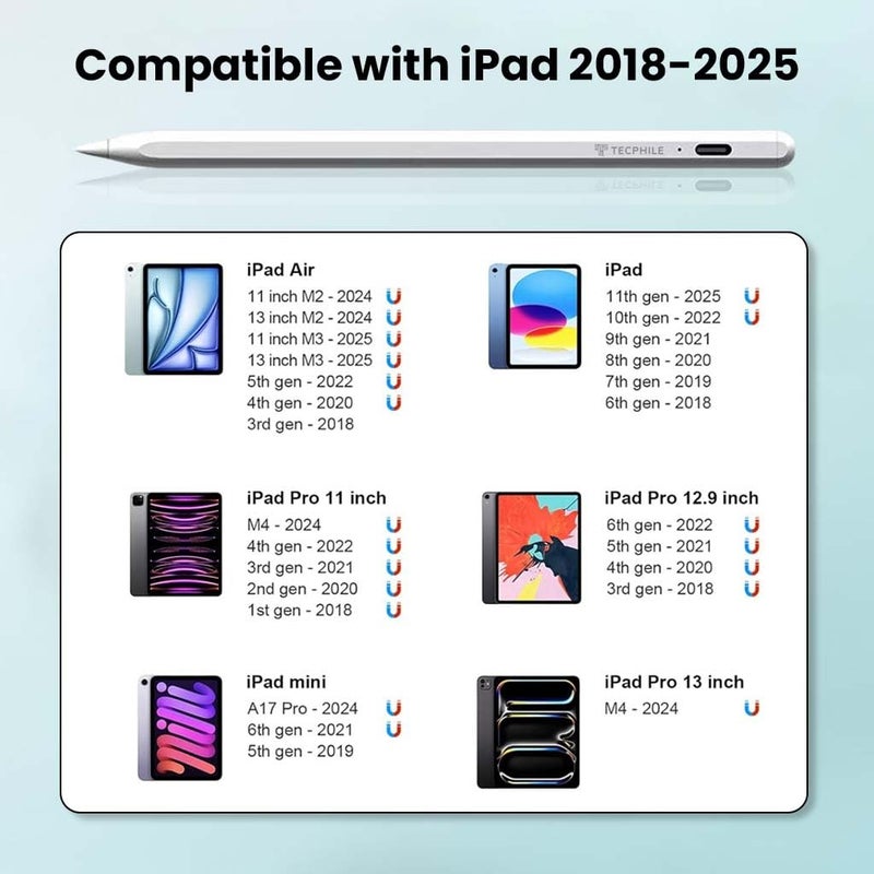 iPad Pencil Stylus Pen for iPad with Find My Device, Compatible iPads 2018 2025, iPad Air 4/5/M2/M3, Pro11/12.9/M4, iPad11th/10thGen Palm Rejection, Tilt Sensitivity, Magnetic Adsorption - Image 2