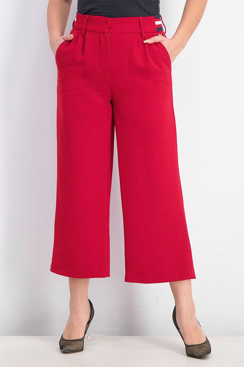 Women Plain Wide Leg Pants, Red