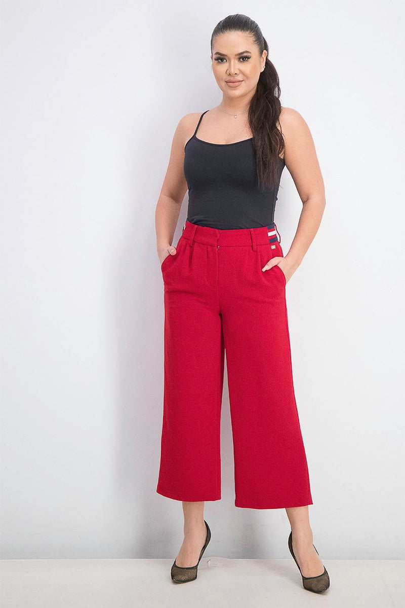 Women Plain Wide Leg Pants, Red