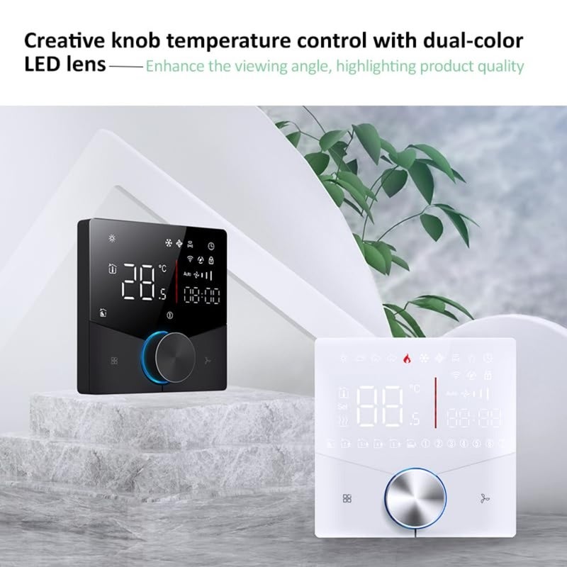 Smart Thermostat Tuya Wifi Central AC Thermostat 2 Pipe, Smart Knob HVAC Fan Coil Smart Temperature Controller App and Voice Control 24V-Black - Image 5