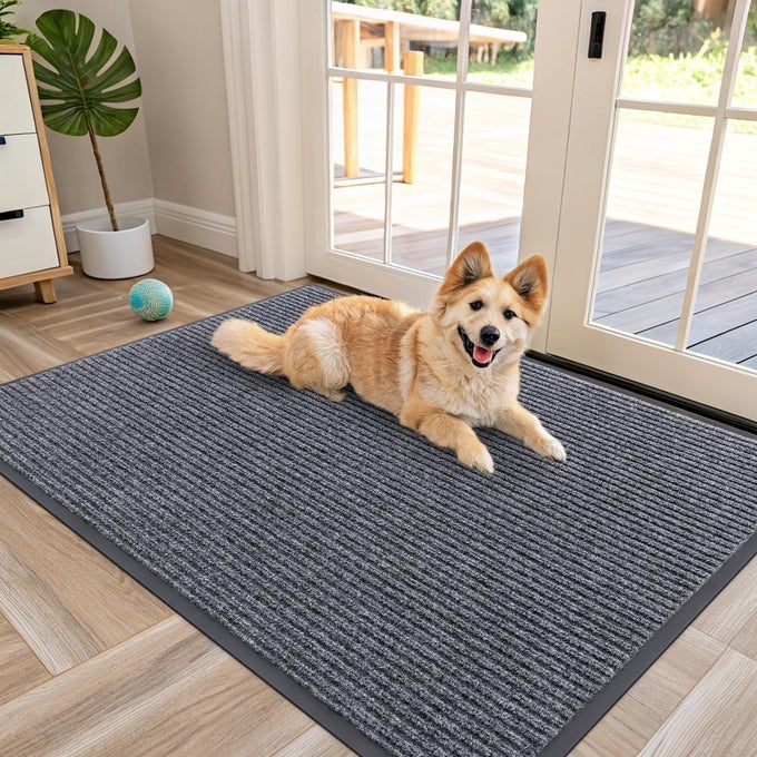 FRONT DOOR MAT INDOOR OUTDOOR ENTRANCE WATERPROOF HEAVY DUTY DOORMAT FADE RESISTANT LOW PROFILE EASY CLEAN PATIO PORCH WELCOME FLOOR MATS FOR ENTRY 47X32 GREY