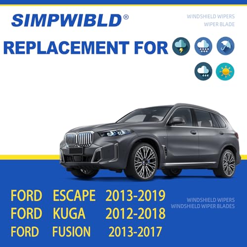 SIMPWIBLD 3 Factory Wiper blades Replacement For 2013-2019 Ford Escape, 2012-2018 Kuga, 2013-2017 Fusion Original Equipment Replacement Windshield Wiper Blades Set 28"+28"+11" (Set of 3) Pinch Tab - Image 2