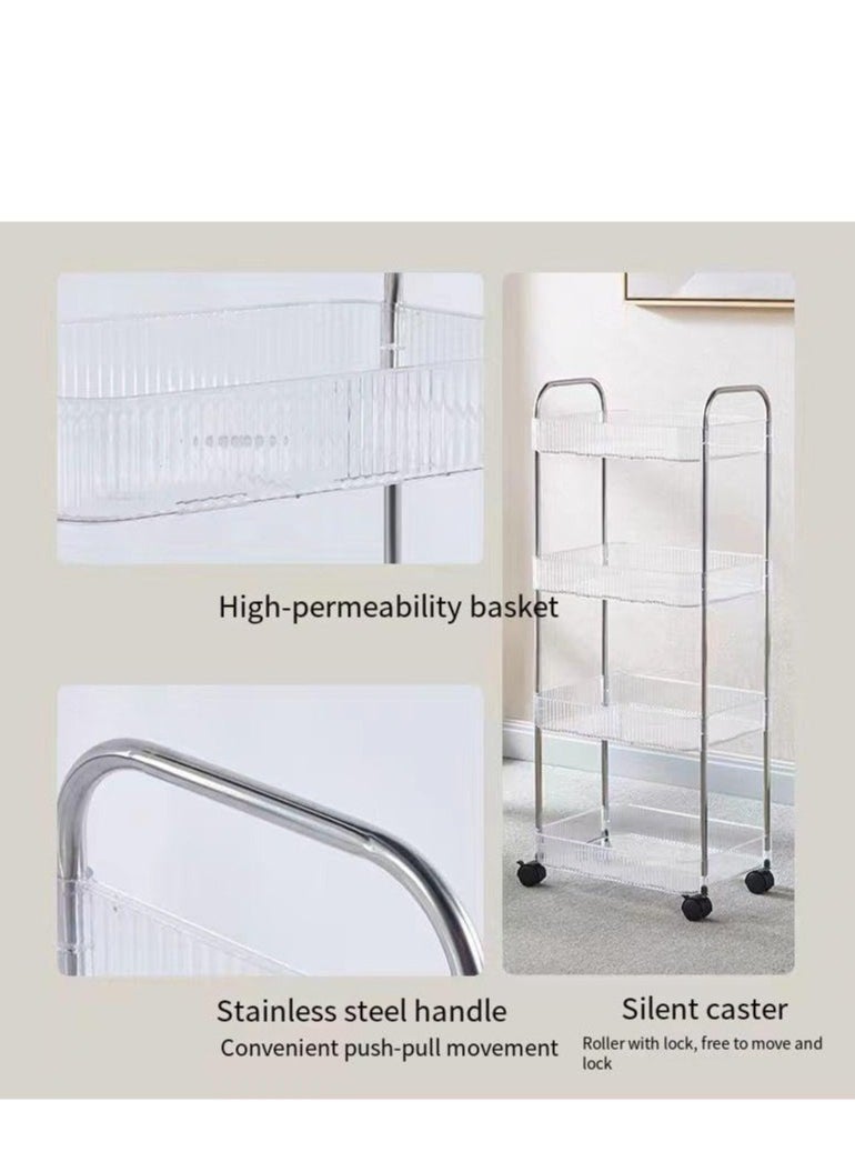 PENG GENERAL 4-Tier Acrylic Storage Rolling Cart Clear Bathroom Cart Organizer with 2 Hanging Baskets, Trolley Organizer with Lockable Wheels for Office Kitchen Laundry Room  - Image 3