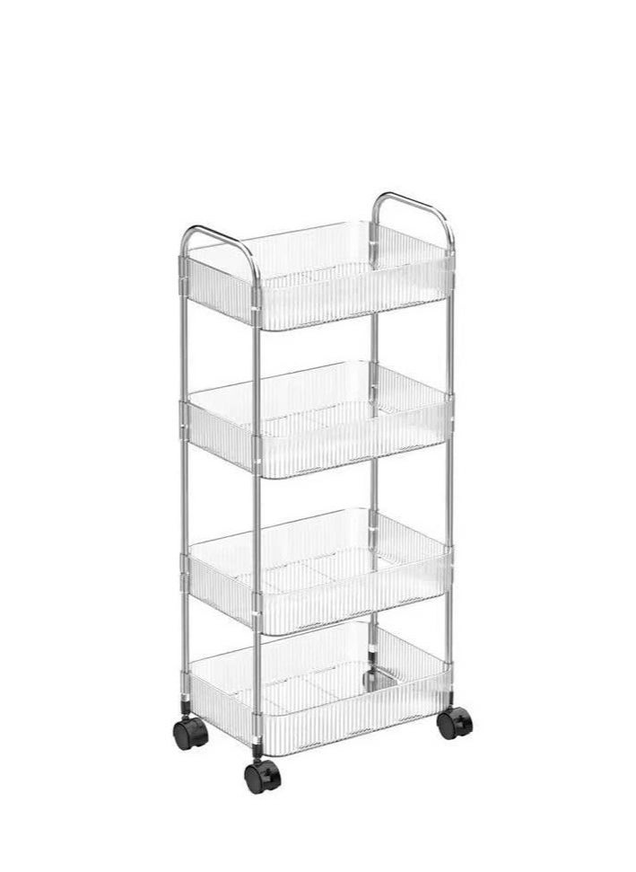PENG GENERAL 4-Tier Acrylic Storage Rolling Cart Clear Bathroom Cart Organizer with 2 Hanging Baskets, Trolley Organizer with Lockable Wheels for Office Kitchen Laundry Room  - Image 5