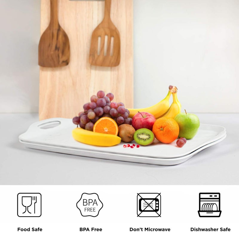 TP Large Serving Trays with Handles, 19" x 12" Melamine Serving Platters for Food, Turkey, Set of 2 Rectangular Trays for Party, Pure White - Image 2