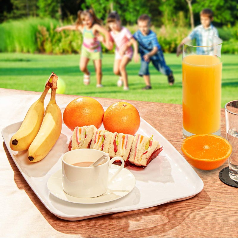 TP Large Serving Trays with Handles, 19" x 12" Melamine Serving Platters for Food, Turkey, Set of 2 Rectangular Trays for Party, Pure White - Image 5