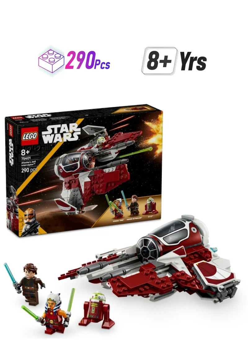 ليغو Star Wars 75401 Ahsoka’s Jedi Interceptor Building Toy Features 2 Minifigures with Lightsabers Incl. Anakin Skywalker, plus an R7-A7 Droid Figure for The Clone Wars Fans, 8+ Year Old Boys & Girls (290 pieces)