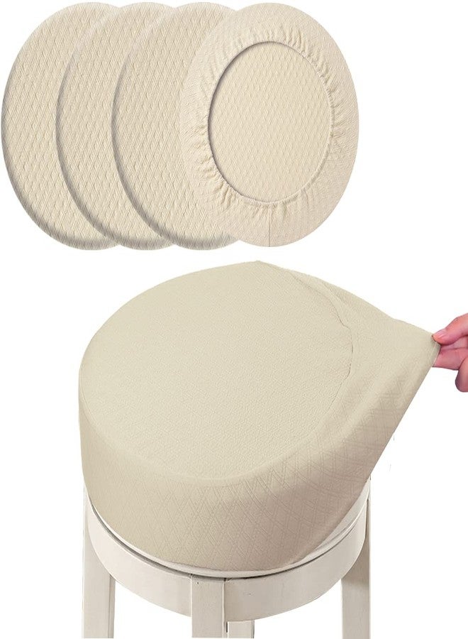 BUYUE 4 pcs Bar Stool Covers Dia.14”-16“, Luxury Crease-Resistant Jacquard Fabric Stretch Washable Vanity Stool Slipcovers, (Round, 4 Counts, Beige) - Image 1