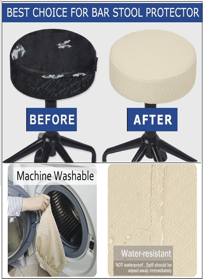 BUYUE 4 pcs Bar Stool Covers Dia.14”-16“, Luxury Crease-Resistant Jacquard Fabric Stretch Washable Vanity Stool Slipcovers, (Round, 4 Counts, Beige) - Image 4