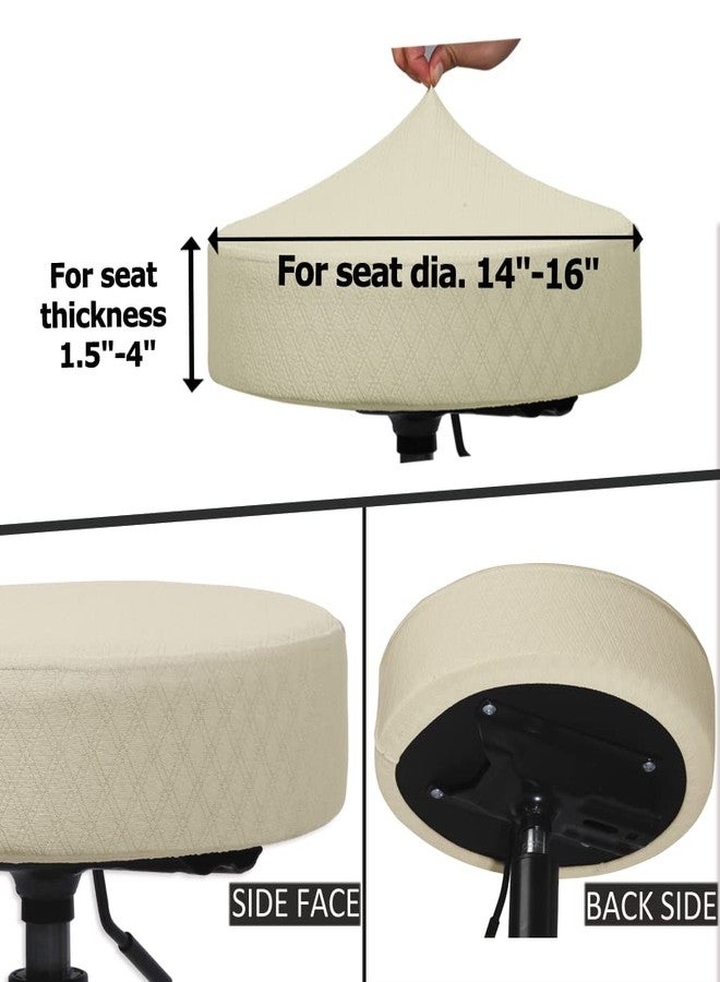 BUYUE 4 pcs Bar Stool Covers Dia.14”-16“, Luxury Crease-Resistant Jacquard Fabric Stretch Washable Vanity Stool Slipcovers, (Round, 4 Counts, Beige) - Image 2