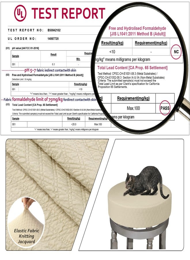 BUYUE 4 pcs Bar Stool Covers Dia.14”-16“, Luxury Crease-Resistant Jacquard Fabric Stretch Washable Vanity Stool Slipcovers, (Round, 4 Counts, Beige) - Image 3