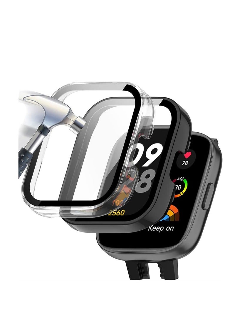 Zikra 2 Pcs Case With Tempered Glass Screen Protector Compatible for Xiaomi Redmi Watch 3 9H Hardness All-round Protective Cover Ultra-thin Protective PC Case Cover for Black and Transparent - Image 1