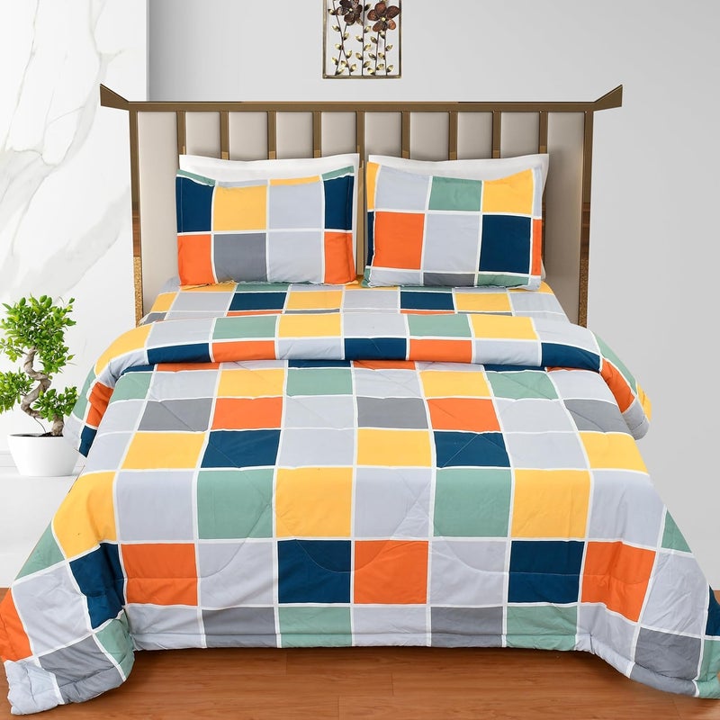 TIB TIB The Intellect Bazaar Glace Cotton AC Comforter Set Single Size Single Bed with 1 Flat bedsheet-60x90 inch and ONE Pillow Covers (Pack of 3) Box Multi  - Image 1
