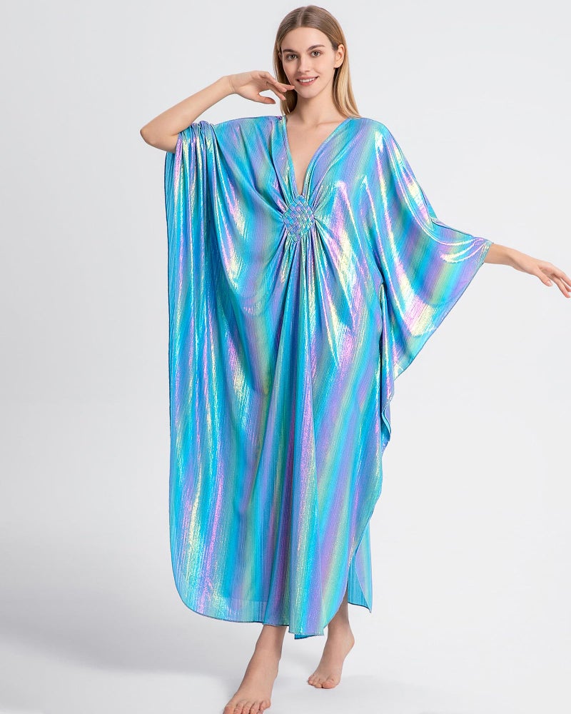 Bsubseach Kaftan Dresses for Women Sparkly Glitter Batwing Sleeve Kaftan Cover Up Beach Maxi Dress Loungewear - Image 5