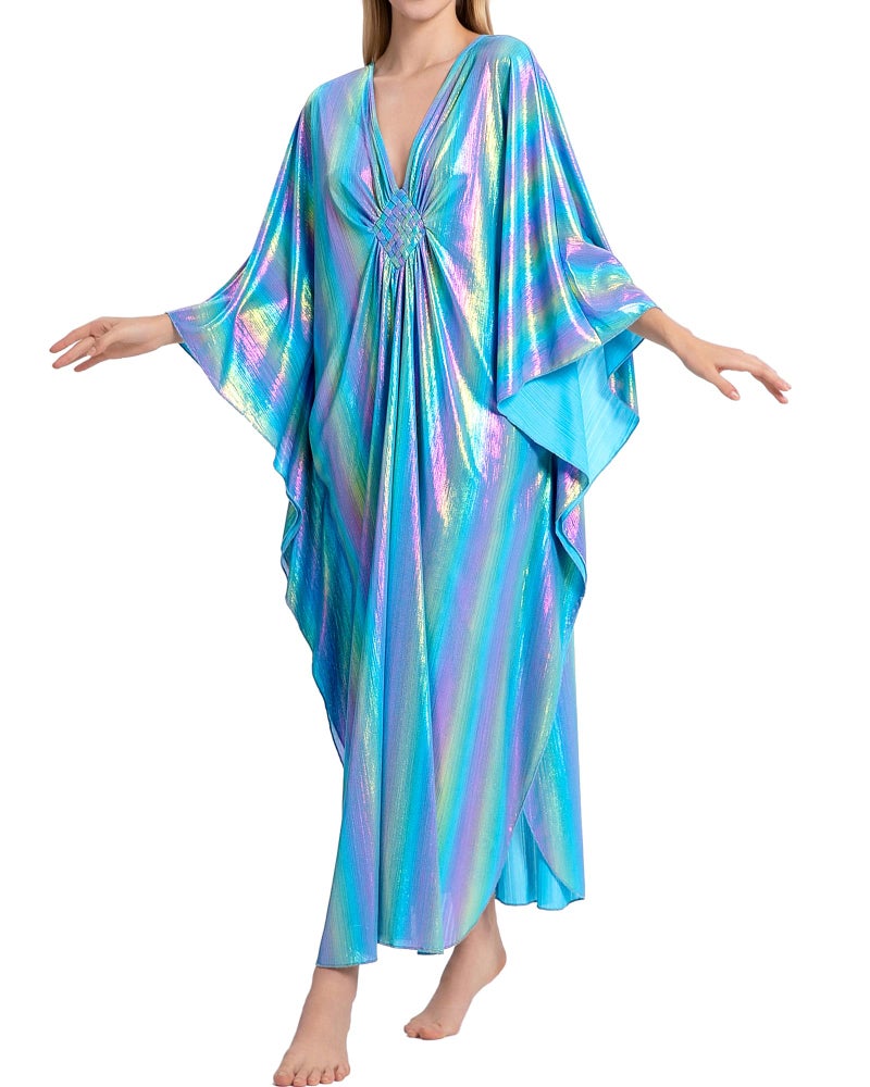 Bsubseach Kaftan Dresses for Women Sparkly Glitter Batwing Sleeve Kaftan Cover Up Beach Maxi Dress Loungewear - Image 1
