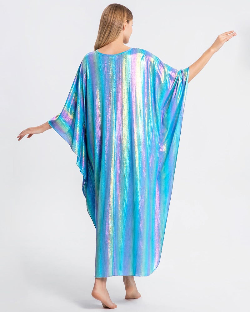 Bsubseach Kaftan Dresses for Women Sparkly Glitter Batwing Sleeve Kaftan Cover Up Beach Maxi Dress Loungewear - Image 3