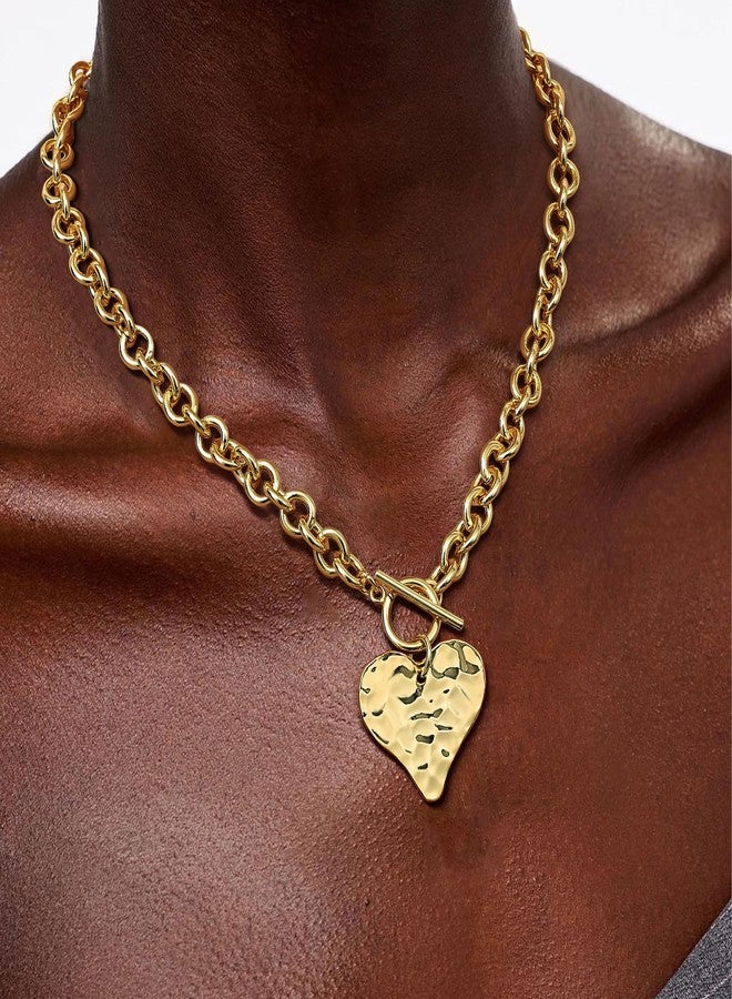 Krfy Valentines Day Gifts for Women Hers Gold Chunky Heart Necklace for Women, Hammered Cross Necklace for Women Non Tarnish, Dainty Toggle Necklaces Paperclip Chains Jewelry 45cm, 17.7 inches, Brass - Image 4