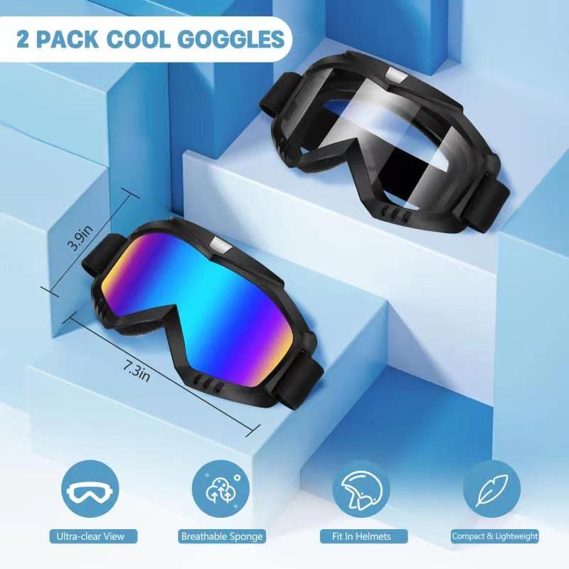 Lievermo Dirt Bike Goggles, 2 Pack Motorcycle ATV Riding Ski Racing Helmet Goggles, Windproof Glasses for Adults Men Women Youth Kids (Colorful + Clear) - Image 2