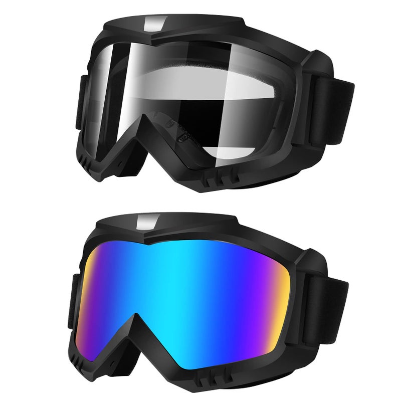 Lievermo Dirt Bike Goggles, 2 Pack Motorcycle ATV Riding Ski Racing Helmet Goggles, Windproof Glasses for Adults Men Women Youth Kids (Colorful + Clear) - Image 1