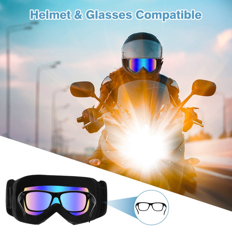 Lievermo Dirt Bike Goggles, 2 Pack Motorcycle ATV Riding Ski Racing Helmet Goggles, Windproof Glasses for Adults Men Women Youth Kids (Colorful + Clear) - Image 5