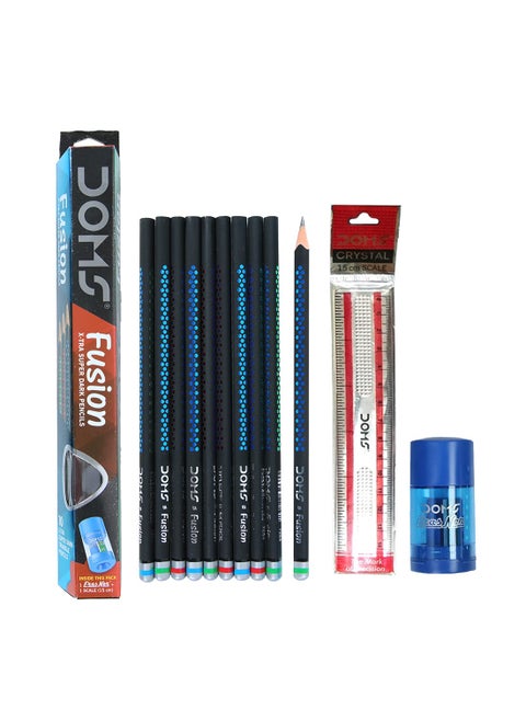 Doms Fusion Xtra Super Dark Pencil Box Pack Dark Neat Writing Which Stays Longer Smooth Sharpning With Soft Comfortable Grip Free Scale Erasner Inside Pack of 30 Pencils
