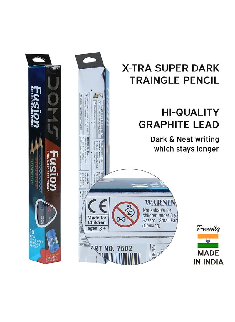 DOMS - Doms Fusion Xtra Super Dark Pencil Box Pack Dark Neat Writing Which Stays Longer Smooth Sharpning With Soft Comfortable Grip Free Scale Erasner Inside Pack of 30 Pencils - Image 1