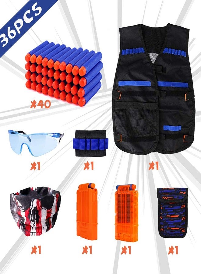 JGCWorker Kids Tactical Vest Kit for Nerf Guns N-Strike Elite Series with 40 Bullets Refill Darts, 2 Reload Clips, Dart Pouch, Tactical Masks, Hand Wrist Band and Protective Glasses Nerf Vest for Boys - Image 2