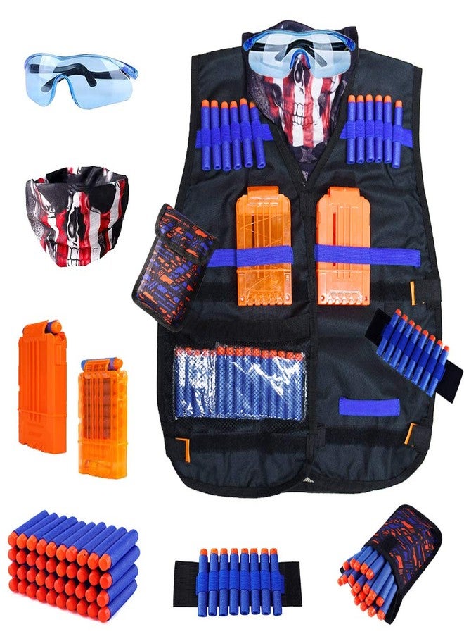 JGCWorker Kids Tactical Vest Kit for Nerf Guns N-Strike Elite Series with 40 Bullets Refill Darts, 2 Reload Clips, Dart Pouch, Tactical Masks, Hand Wrist Band and Protective Glasses Nerf Vest for Boys - Image 1