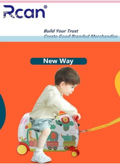 Rcan 17 Inch Cute Cartoon Childrens Ride On Suitcase Hand Luggage Cabin Luggage for Girl Boy Travel Carry On Case with Universal Wheel Kids Suitcase  - Image 2