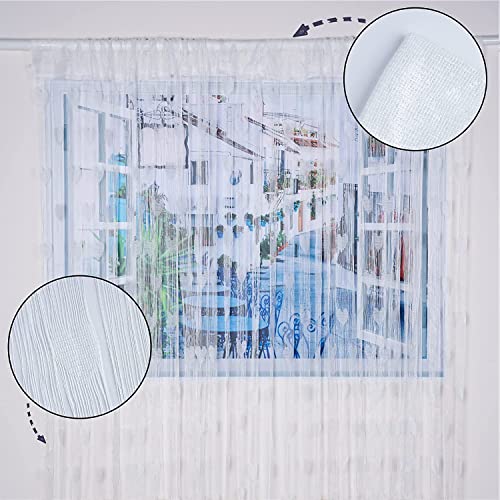 PINDIA Set of 2 Decorative Heart Curtain Room Door Curtain - White 6Ft, Rod Pocket Curtains, Polyester Blend, Heart Net Patch | Light-Filtering - Image 3