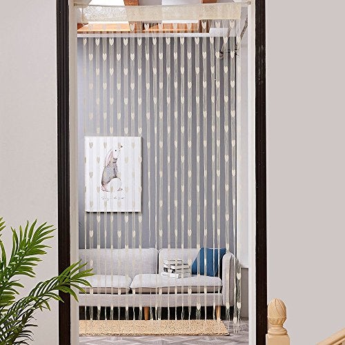 PINDIA Set of 2 Decorative Heart Curtain Room Door Curtain - White 6Ft, Rod Pocket Curtains, Polyester Blend, Heart Net Patch | Light-Filtering - Image 1