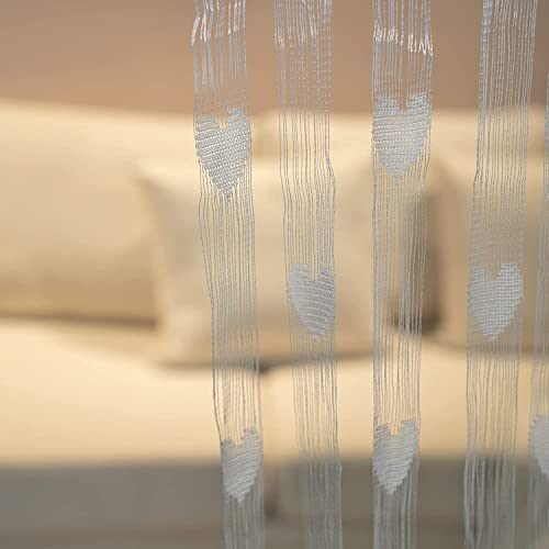 PINDIA Set of 2 Decorative Heart Curtain Room Door Curtain - White 6Ft, Rod Pocket Curtains, Polyester Blend, Heart Net Patch | Light-Filtering - Image 4