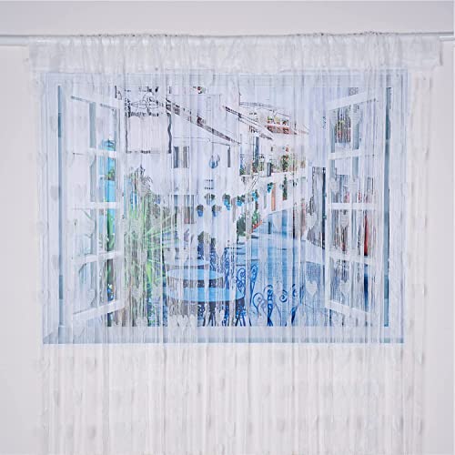 PINDIA Set of 2 Decorative Heart Curtain Room Door Curtain - White 6Ft, Rod Pocket Curtains, Polyester Blend, Heart Net Patch | Light-Filtering - Image 2