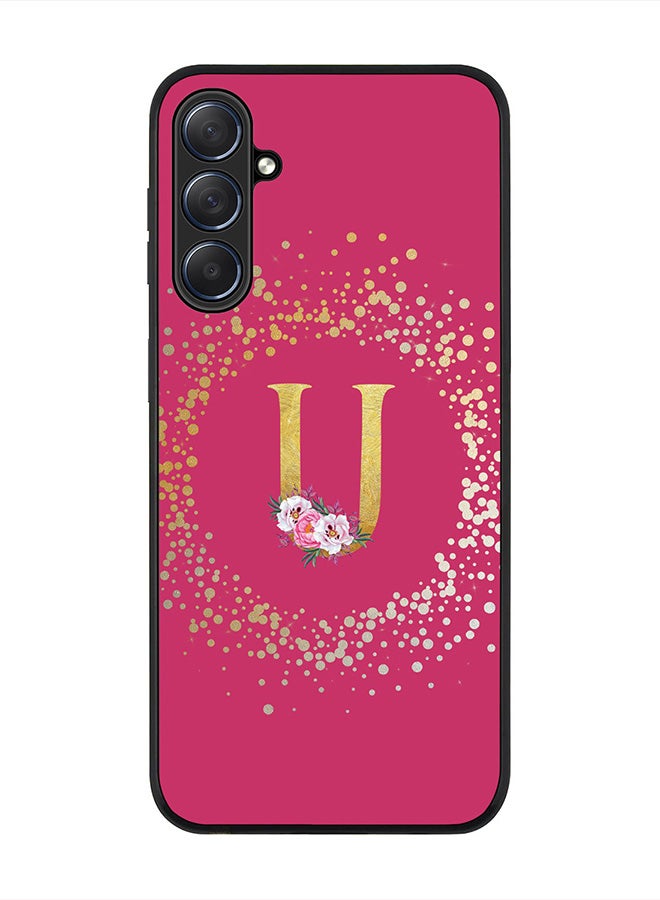 Stylizedd Cover for Samsung Galaxy M54 5G Case, Rugged Black Slim fit Phone Cases - - Custom Monogram Initial Letter Floral Pattern Alphabet -U (Dark Pink Rose) - Image 1