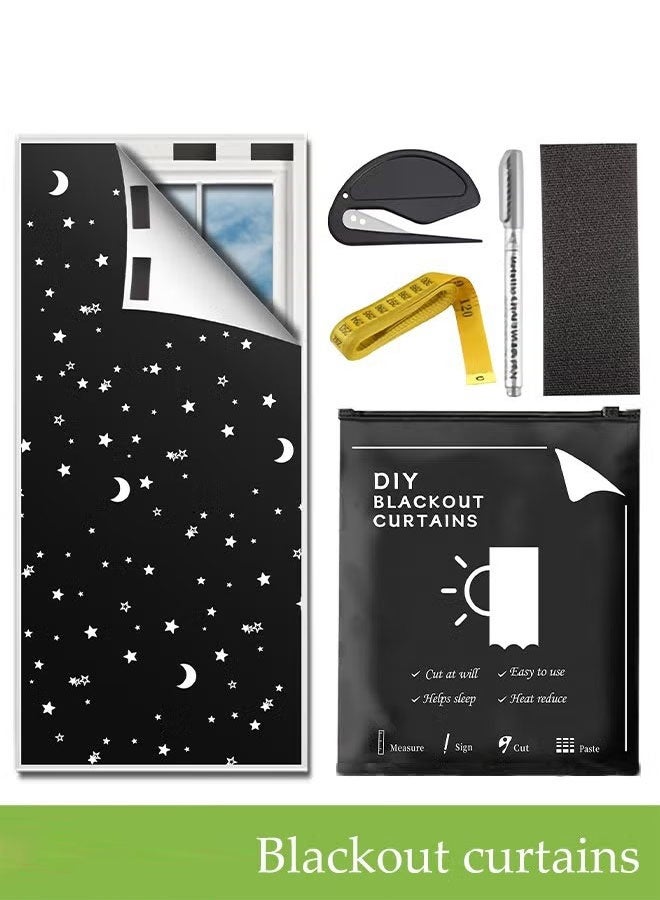 Portable travel curtains with stars and moon patterns, no drilling required, blackout blinds, suitable for home offices, children's rooms, bedrooms, cars, etc. travel blackout curtains - Image 1