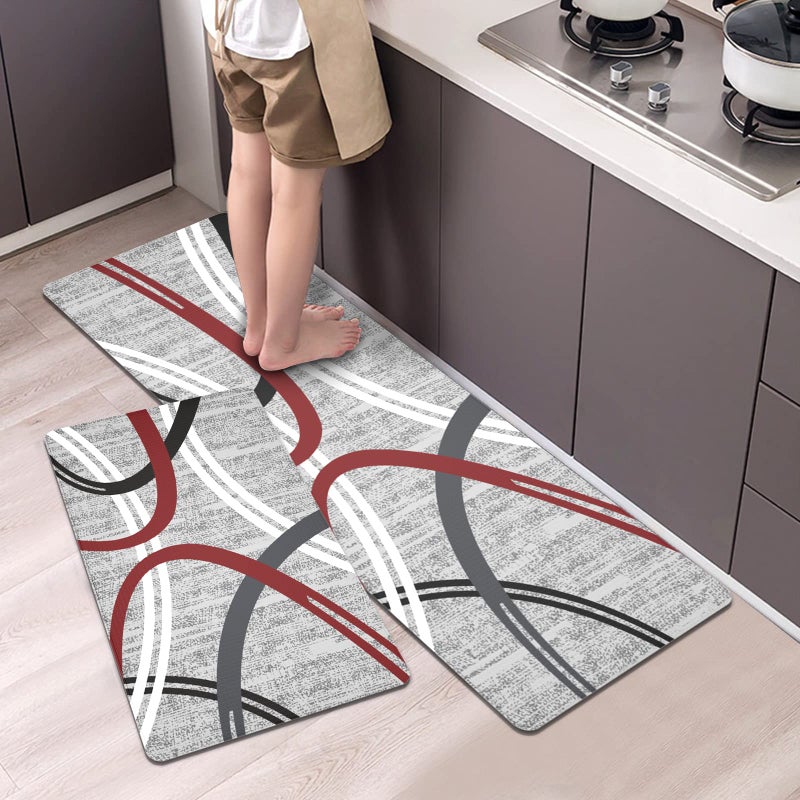Artnice Kitchen Rugs Set of 2 Modern Cushioned AntiFatigue Floor Mat NonSlip Waterproof Standing Desk Mats for Home Office Sink Laundry 173x30173x472 Grey