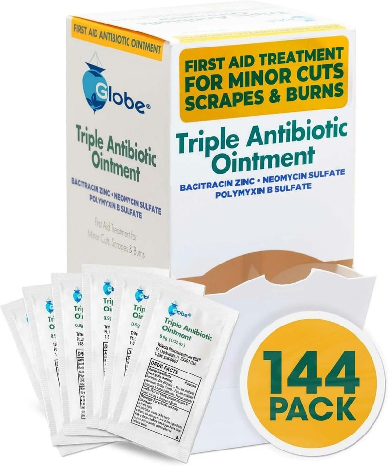 Globe (144 Pack) Triple Antibiotic Ointment 0.9g Single Packet, First Aid Kit for Minor Scratches, Wounds, Cuts and Burns, Prevents Infection Active Ingredients Compare to Leading Brand, Travel Size - Image 4
