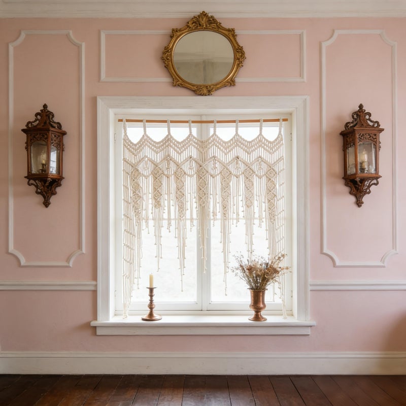 M MANUAL Macrame Valance Curtain for Kichen Windows 41.33 * 53.15Inch Farmhouse Boho Curtains for Bedroom Window Tassels Leaf Valance Treatments for Livingroom Kitchen Bathroom Wall Decor - Image 3